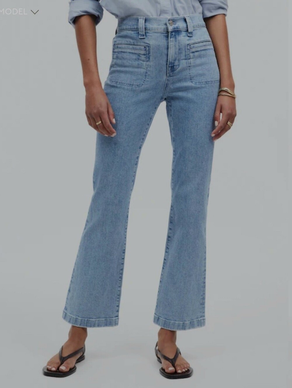 MADEWELL Mid Rise Kick Out Flare Jeans Women's 27 Light Wash Patch Pockets Retro